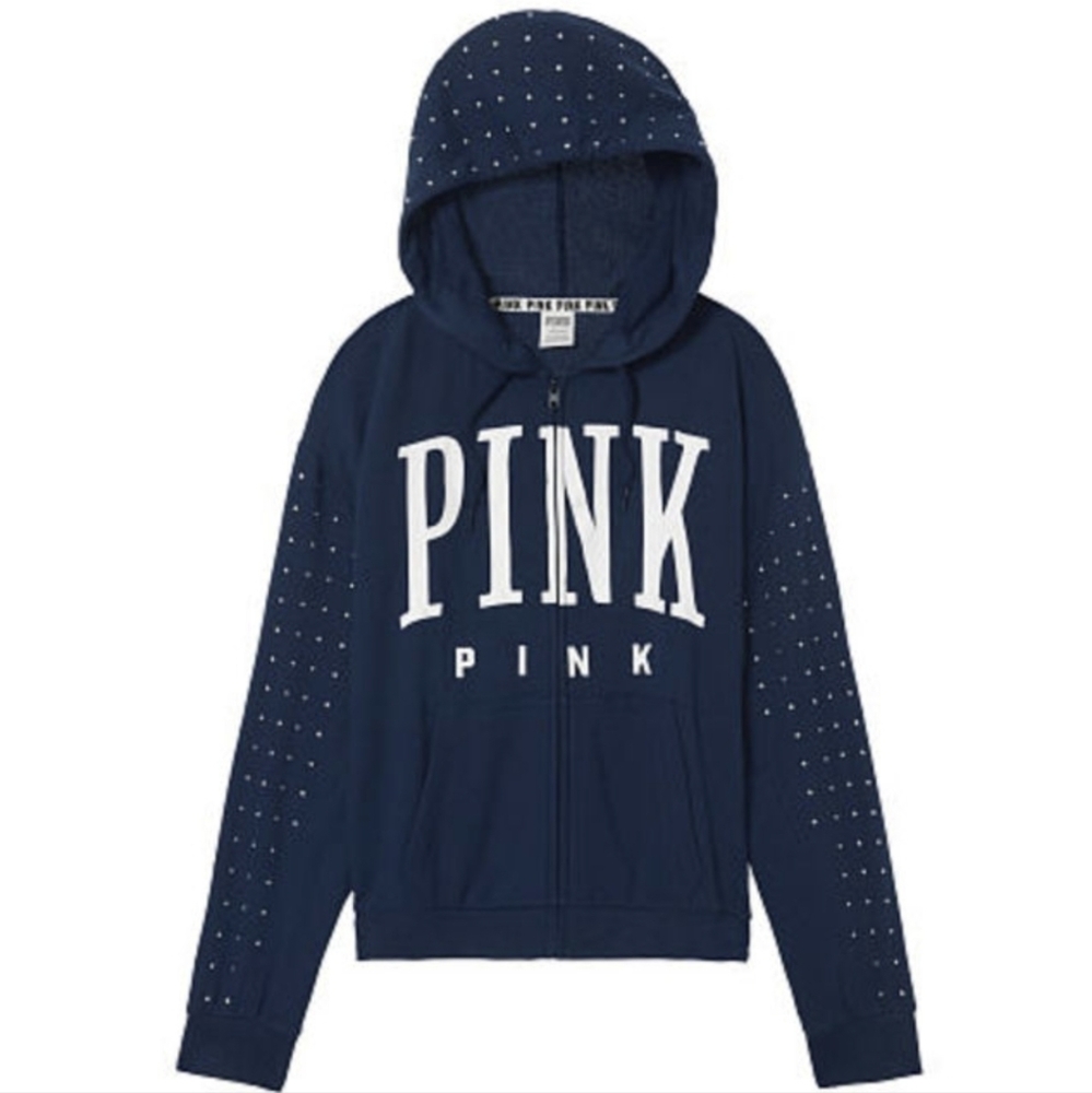 PINK VICTORIA'S SECRET RHINESTONES BLING FULL-ZIP HOODIE ✨️ - Picture 2 of 4